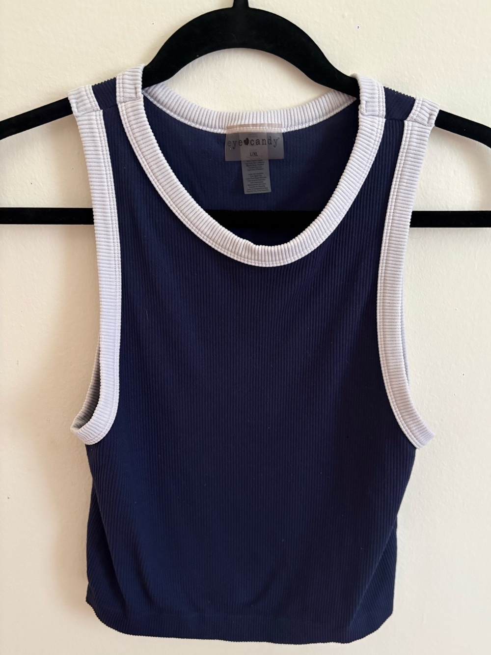 Navy Ribbed Tank with White Trim